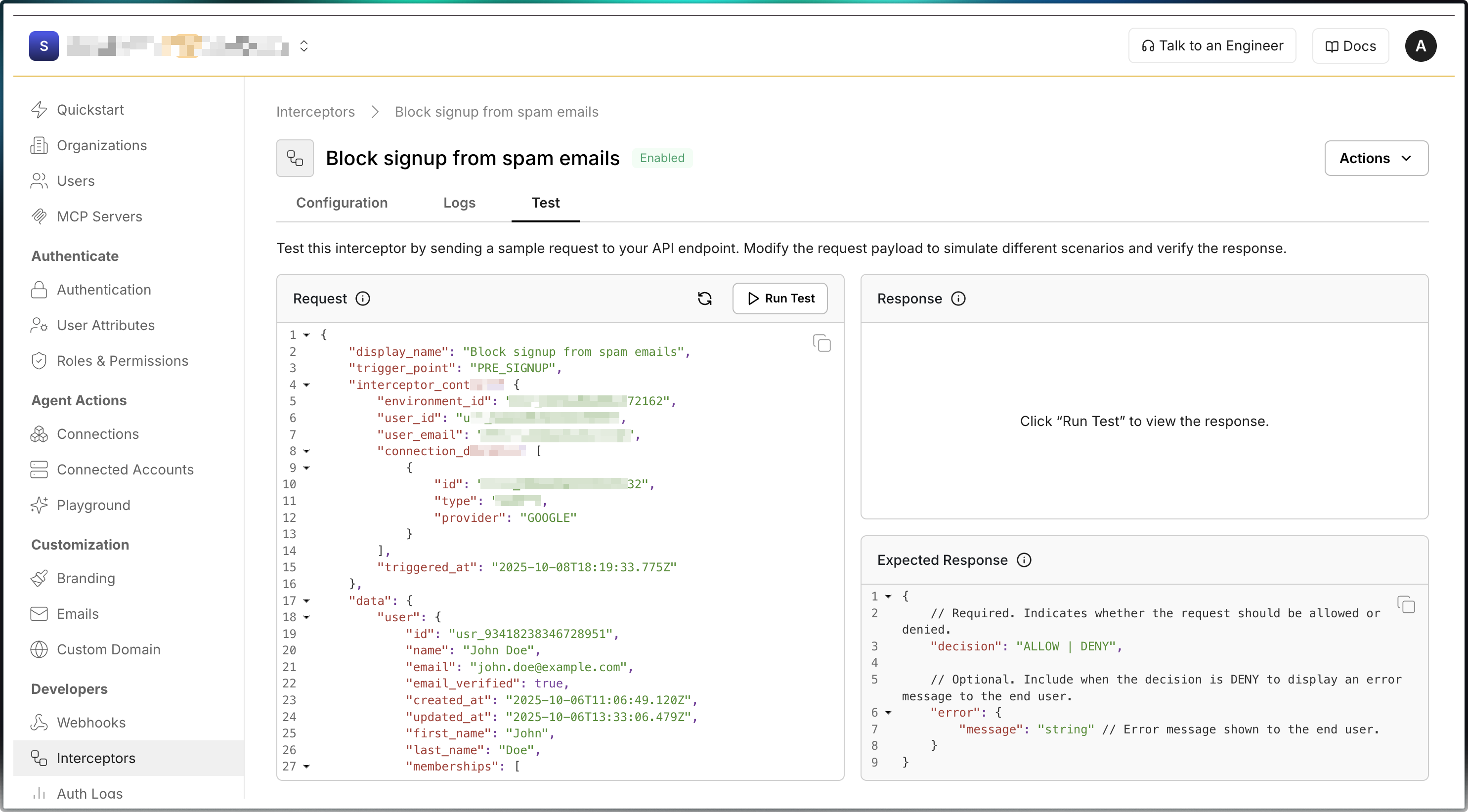 Interceptor test tab example